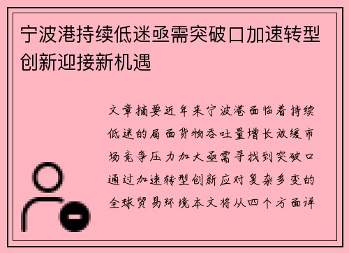 宁波港持续低迷亟需突破口加速转型创新迎接新机遇