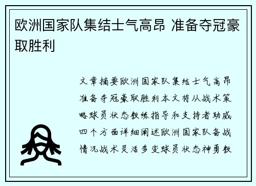 欧洲国家队集结士气高昂 准备夺冠豪取胜利